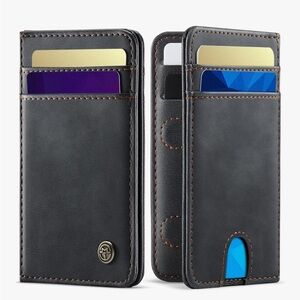 Usroom Wallet unisex RFID Blocking Card Holders And Money Slots Retro Black/347